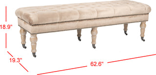 Safavieh Barney Tufted Bench-Brass Nail Heads Mink Brown and Pickled Oak Furniture 