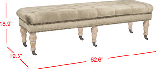 Safavieh Barney Tufted Bench-Brass Nail Heads Antique Sage and Pickled Oak Furniture 