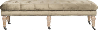 Safavieh Barney Tufted Bench-Brass Nail Heads Antique Sage and Pickled Oak Furniture main image