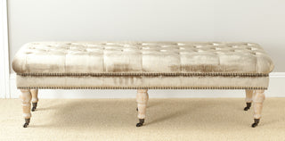 Safavieh Barney Tufted Bench-Brass Nail Heads Antique Sage and Pickled Oak Furniture  Feature