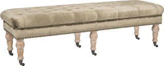 Safavieh Barney Tufted Bench-Brass Nail Heads Antique Sage and Pickled Oak Furniture 