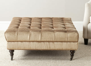 Safavieh Clark Tufted Cocktail Ottoman Gold and Olive Espresso Furniture 