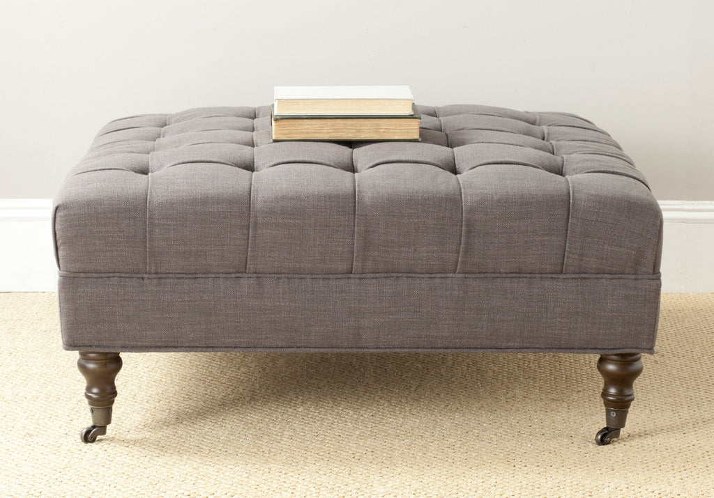 Safavieh Clark Tufted Cocktail Ottoman Charcoal Brown and Espresso Furniture  Feature