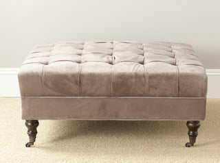 Safavieh Clark Tufted Cocktail Ottoman Mushroom Taupe and Espresso Furniture  Feature