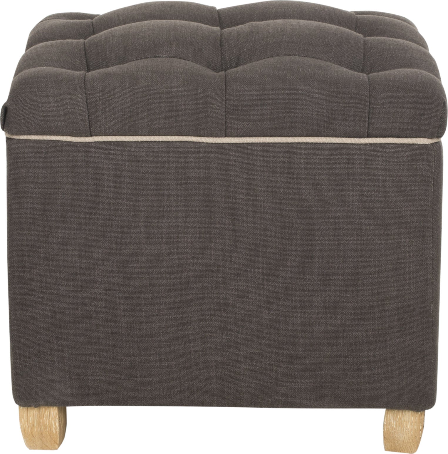 Safavieh Joanie Tufted Ottoman Charcoal Brown and Pickled Oak Furniture main image