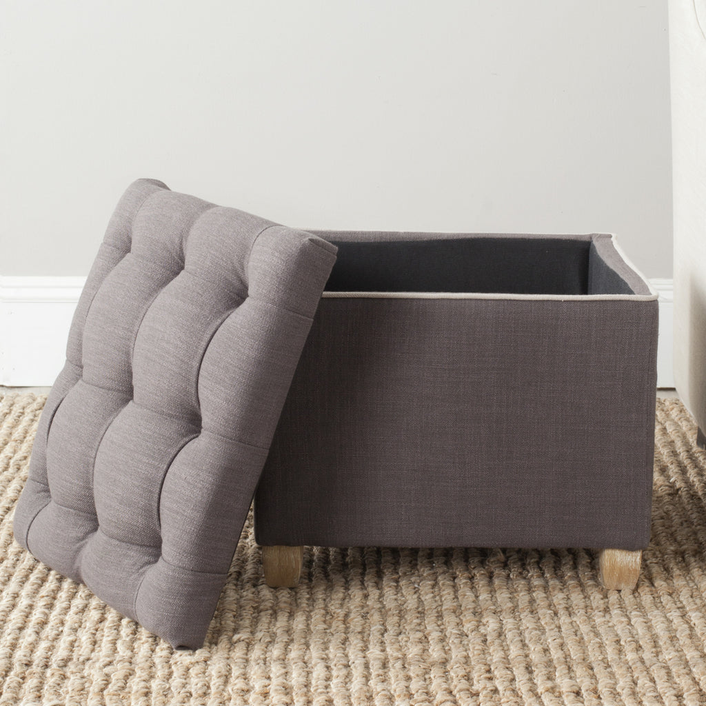 Safavieh Joanie Tufted Ottoman Charcoal Brown and Pickled Oak Furniture  Feature