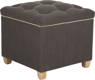 Safavieh Joanie Tufted Ottoman Charcoal Brown and Pickled Oak Furniture 