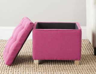 Safavieh Joanie Tufted Ottoman Berry and Pickled Oak Furniture  Feature