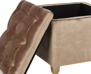 Safavieh Joanie Tufted Ottoman Dark Champagne and Pickled Oak Furniture 