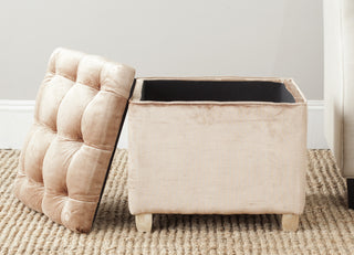 Safavieh Joanie Tufted Ottoman Dark Champagne and Pickled Oak Furniture  Feature