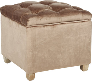 Safavieh Joanie Tufted Ottoman Dark Champagne and Pickled Oak Furniture 