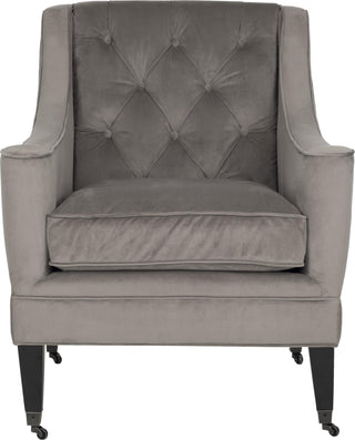 Safavieh Sherman Tufted Arm Chair Mushroom Taupe and Espresso Furniture main image