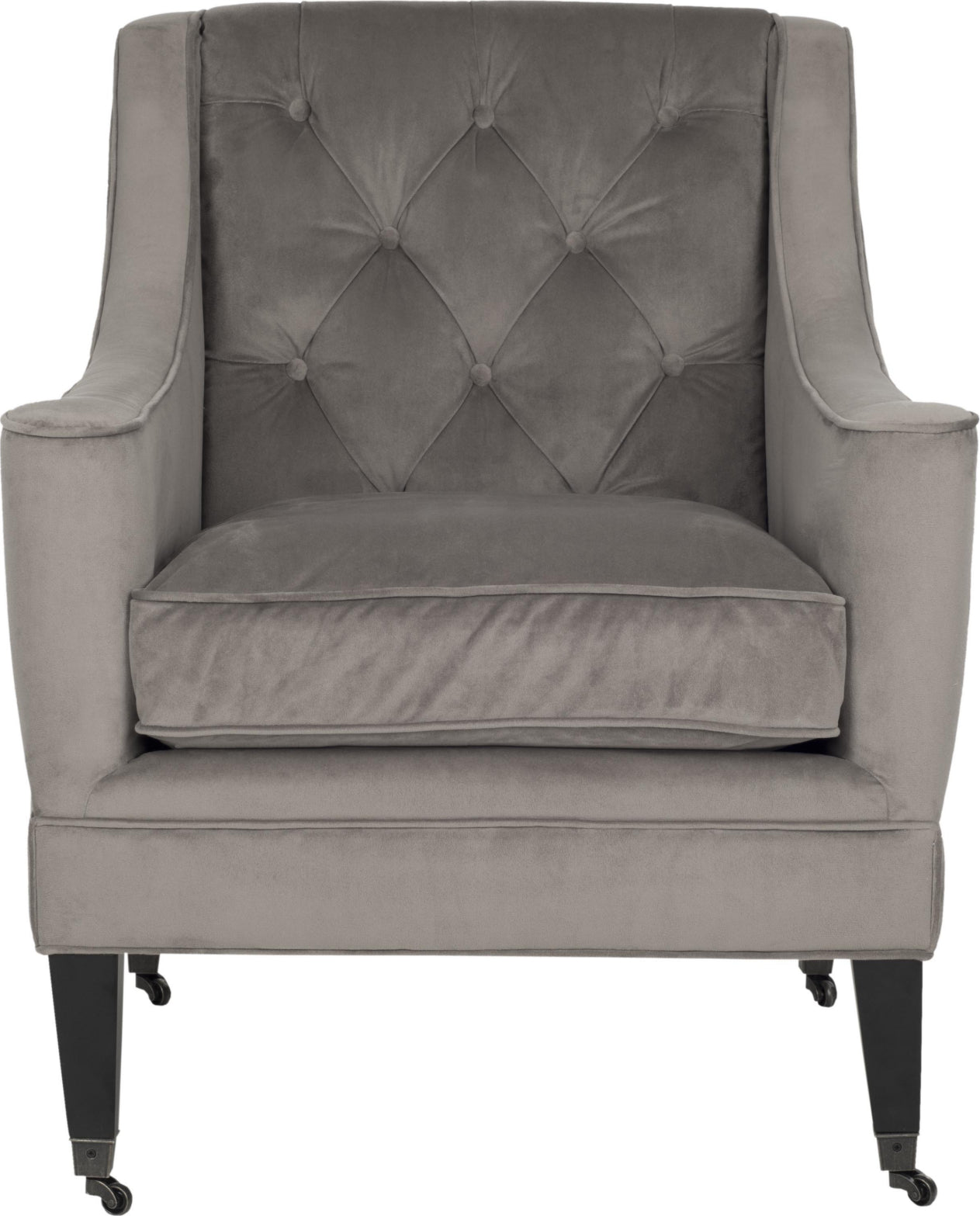 Safavieh Sherman Tufted Arm Chair Mushroom Taupe and Espresso Furniture main image