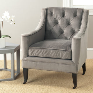 Safavieh Sherman Tufted Arm Chair Mushroom Taupe and Espresso  Feature