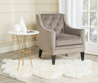 Safavieh Sherman Tufted Arm Chair Mushroom Taupe and Espresso Furniture 