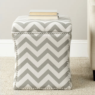 Safavieh Flora Chevron Ottoman With Nail Heads Grey Furniture  Feature