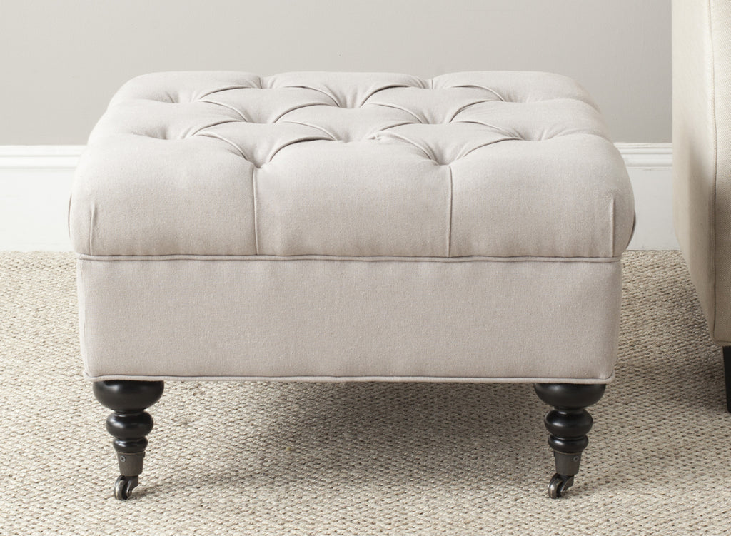 Safavieh Angeline Tufted Ottoman Taupe and Espresso Furniture  Feature