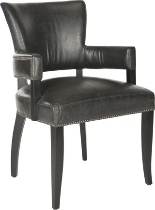 Safavieh Desa 21''H Arm Chair-Brass Nail Heads Antique Brown and Black Furniture 