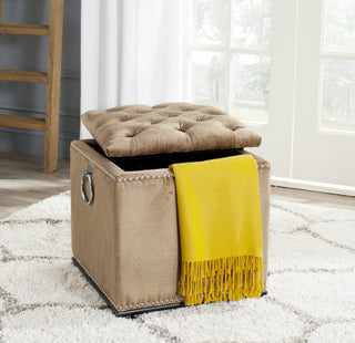 Safavieh Arturo Storage Ottoman-With Silver Nail Heads Gold and Olive Black Furniture  Feature