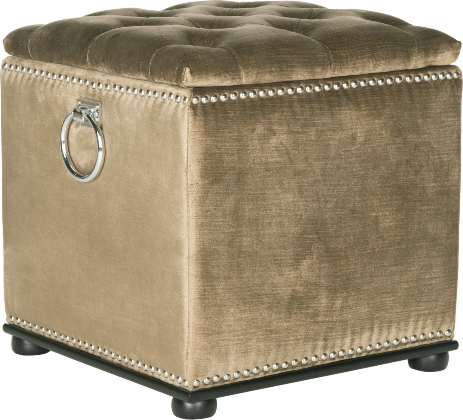 Safavieh Arturo Storage Ottoman-With Silver Nail Heads Gold and Olive Black Furniture main image