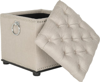 Safavieh Arturo Storage Ottoman-With Silver Nail Heads Biscuit Beige and Black Furniture 