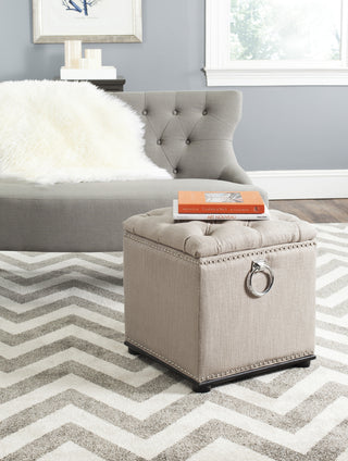 Safavieh Arturo Storage Ottoman-With Silver Nail Heads Biscuit Beige and Black Furniture  Feature