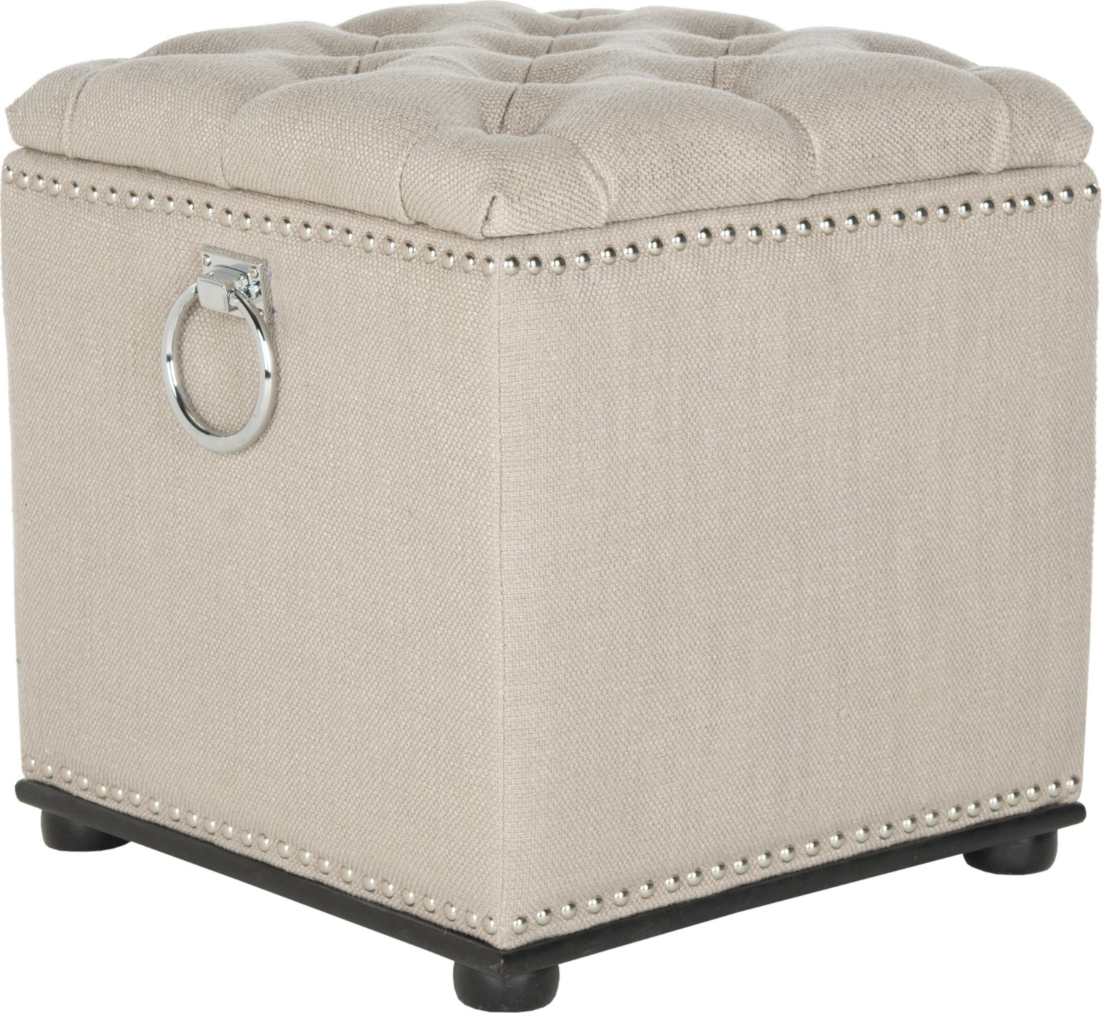Safavieh Arturo Storage Ottoman-With Silver Nail Heads Biscuit Beige and Black Furniture main image