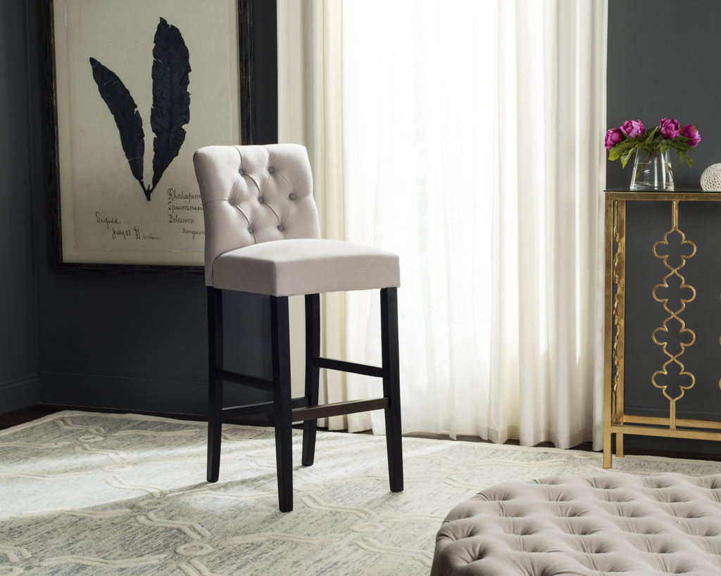 Safavieh Tiffany Tufted Bar Stool Taupe and Grey Black  Feature