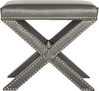 Safavieh Palmer Leather Ottoman-Silver Nail Heads Grey Furniture main image