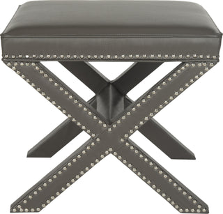 Safavieh Palmer Leather Ottoman-Silver Nail Heads Grey Furniture Main