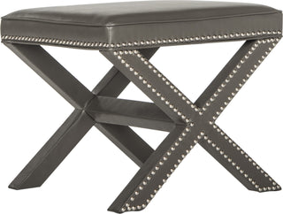 Safavieh Palmer Leather Ottoman-Silver Nail Heads Grey Furniture 