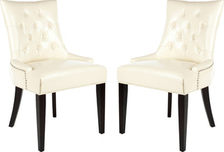 Safavieh Abby 19''H Tufted Side Chairs (SET Of 2)-Silver Nail Heads Flat Cream and Espresso Furniture 