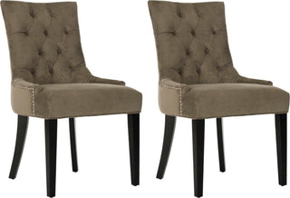 Safavieh Abby 19''H Tufted Side Chairs (SET Of 2)-Silver Nail Heads Mole Grey and Espresso Furniture 