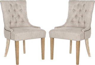 Safavieh Abby 19''H Tufted Side Chairs (SET Of 2)-Brass Nail Heads Grey and White Wash Furniture 