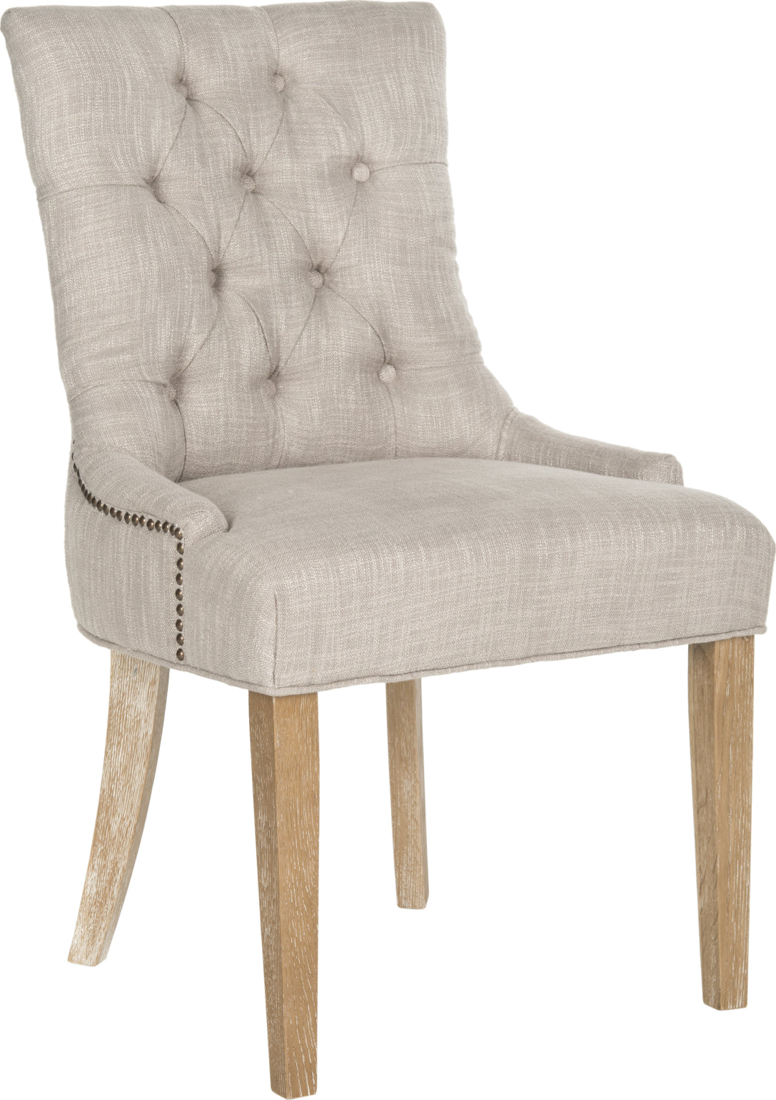 Safavieh Abby 19''H Tufted Side Chairs (SET Of 2)-Brass Nail Heads Grey and White Wash Furniture main image