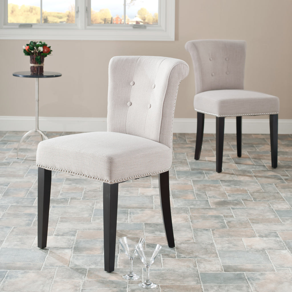 Safavieh Sinclaire Kd Side Chairs (SET Of 2)-Silver Nail Heads True Taupe and Espresso  Feature