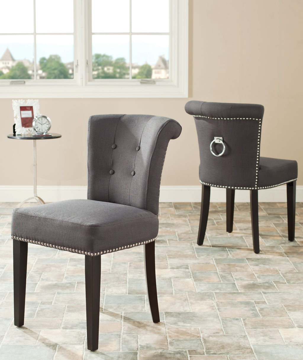 Safavieh Sinclair Ring Chair (SET Of 2)-Silver Nail Heads Charcoal and Espresso  Feature
