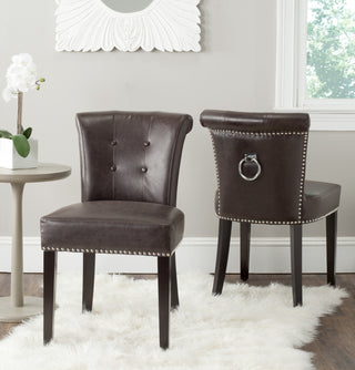 Safavieh Sinclair Ring Chair (SET Of 2)-Silver Nail Heads Antique Brown and Espresso  Feature