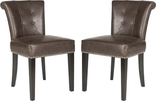 Safavieh Sinclair 21''H Ring Chair (SET Of 2)-Silver Nail Heads Antique Brown and Espresso Furniture 