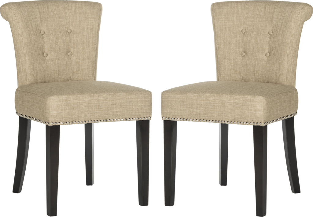 Safavieh Sinclair Ring Chair (SET Of 2)-Silver Nail Heads Taupe and Espresso  Feature