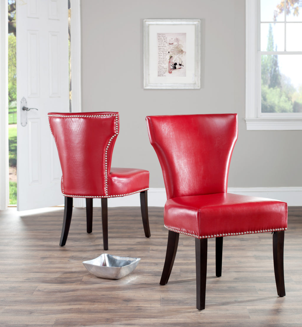 Safavieh Jappic Kd Side Chairs (SET Of 2)-Silver Nail Heads Red and Espresso  Feature