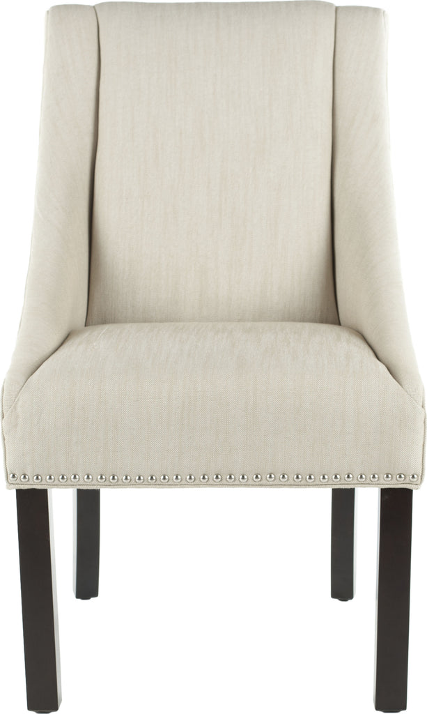 Safavieh Morris 20''H Sloping Arm Dining Chair (SET Of 2)-Silver Nail Heads Beige and Espresso Furniture main image