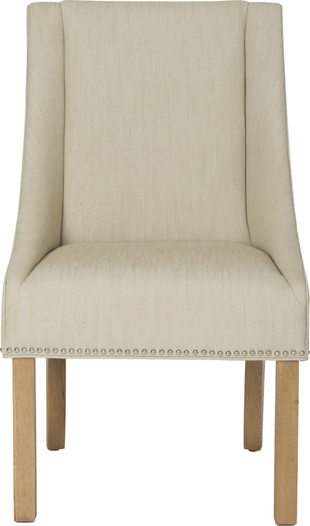 Safavieh Morris 20''H Sloping Arm Dining Chair (SET Of 2)-Silver Nail Heads Biege and Weathered Oak Furniture main image