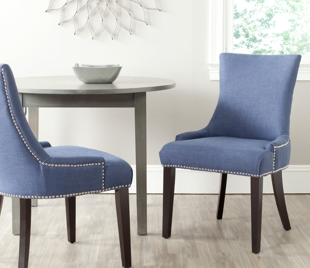 Safavieh Lester Dining Chair-Silver Nail Heads Blue and Espresso  Feature