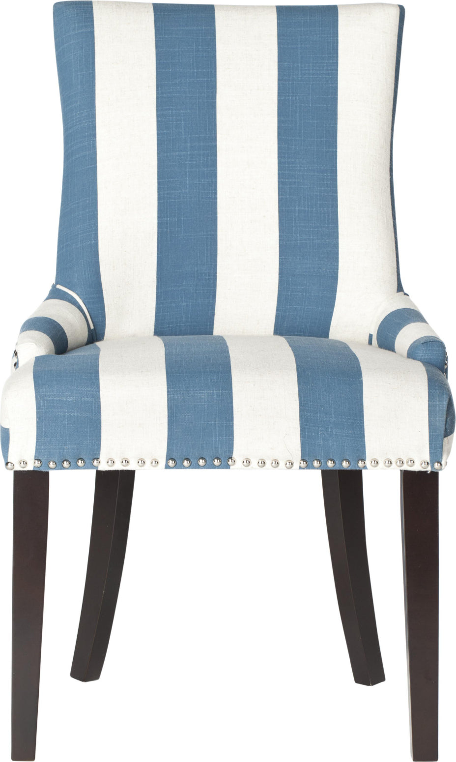 Safavieh Lester 19''H Awning Stripes Dining Chair-Silver Nail Heads Blue and White Espresso Furniture main image