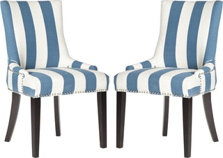 Safavieh Lester 19''H Awning Stripes Dining Chair-Silver Nail Heads Blue and White Espresso Furniture 