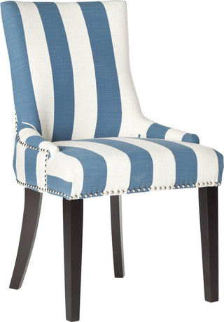 Safavieh Lester 19''H Awning Stripes Dining Chair-Silver Nail Heads Blue and White Espresso Furniture 