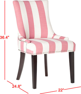 Safavieh Lester 19''H Awning Stripes Dining Chair-Silver Nail Heads Pink and White Espresso Furniture 