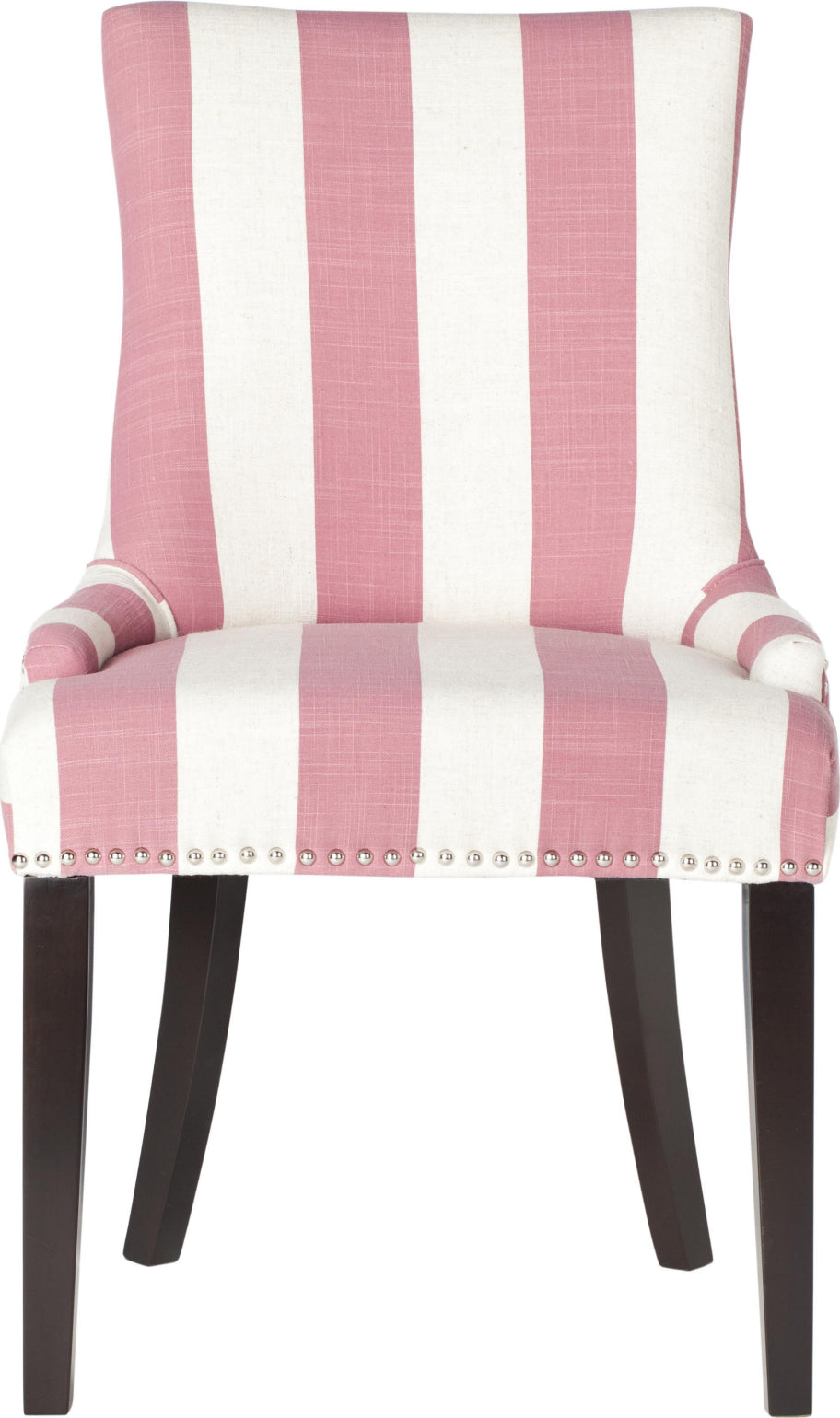 Safavieh Lester 19''H Awning Stripes Dining Chair-Silver Nail Heads Pink and White Espresso Furniture main image