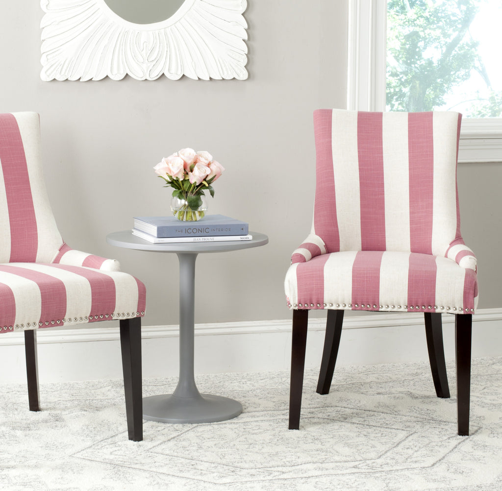 Safavieh Lester Awning Stripes Dining Chair-Silver Nail Heads Pink and White Espresso  Feature